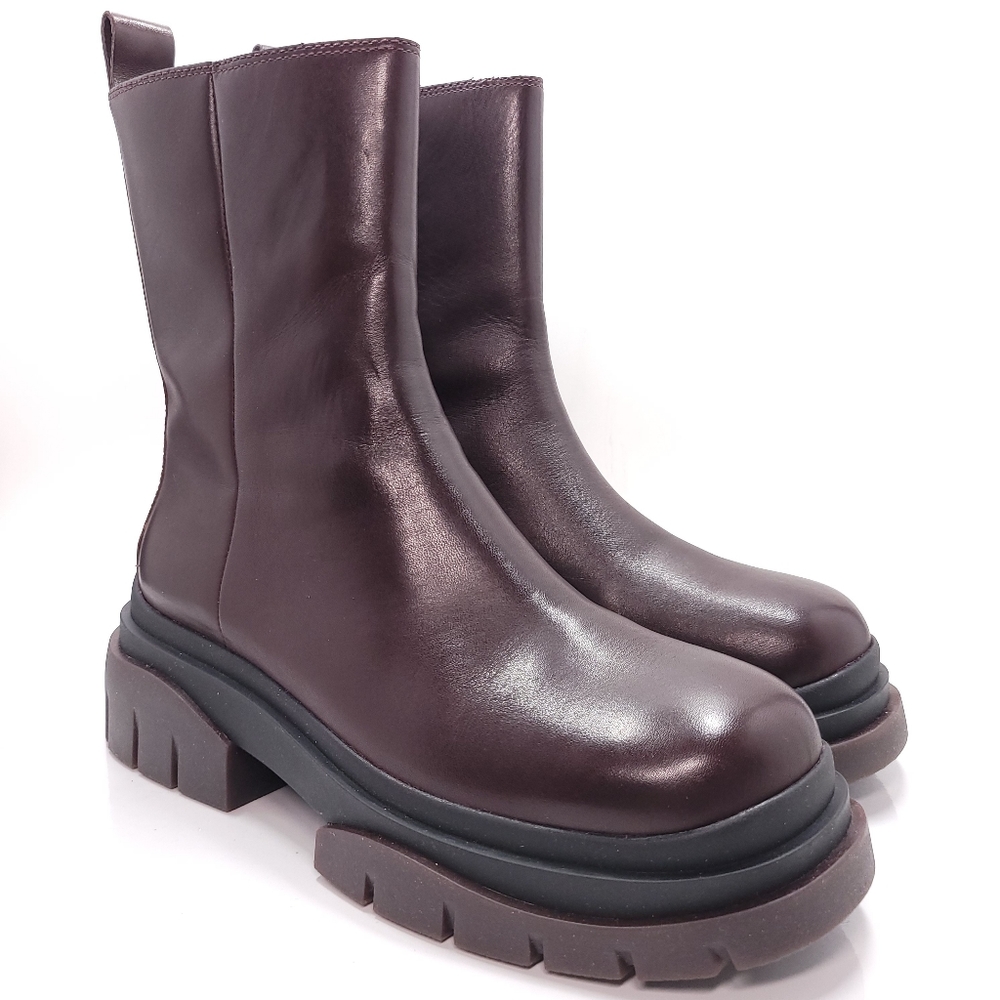 Ash Sting Platform Bootie Dark Bordeaux Leather Lug Sole Ankle Boots Size EU 39